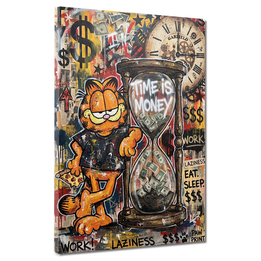 Gatto comic con clessidra Time is Money Pop Art Graffiti quadro