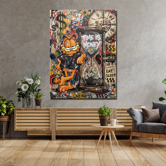 Quadro gatto Time is Money Pop Art in ufficio