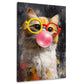 Gatto con occhiali e chewing gum pop art ritratto animale quadro