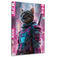 Gatto cyberpunk samurai neon città futuristica Pop Art quadro