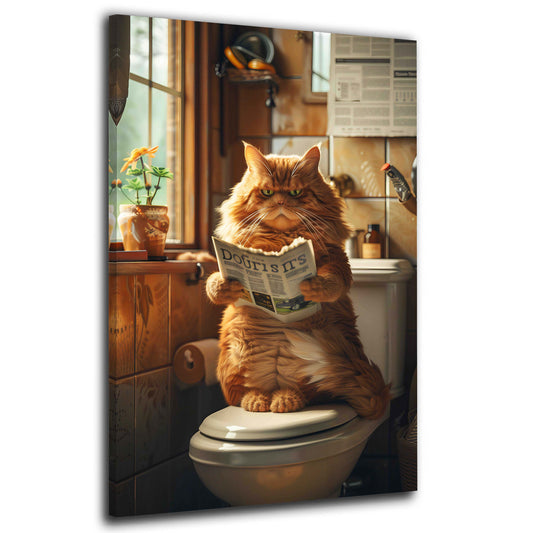 Gatto divertente bagno giornale umorismo quadro