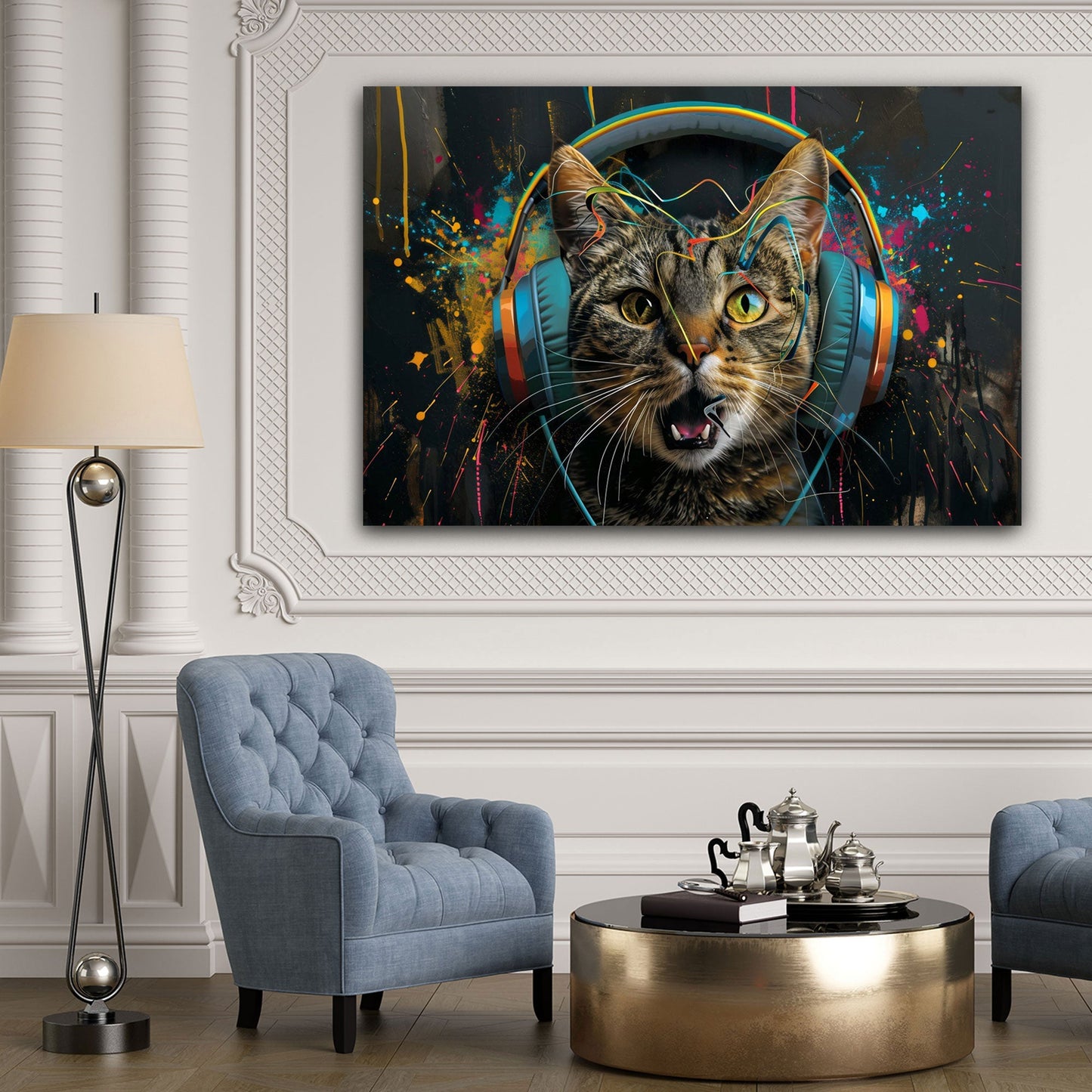 Gatto musicale graffiti urbano dai colori vivaci quadro