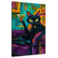 Gatto nero con cocktail su divano viola quadro