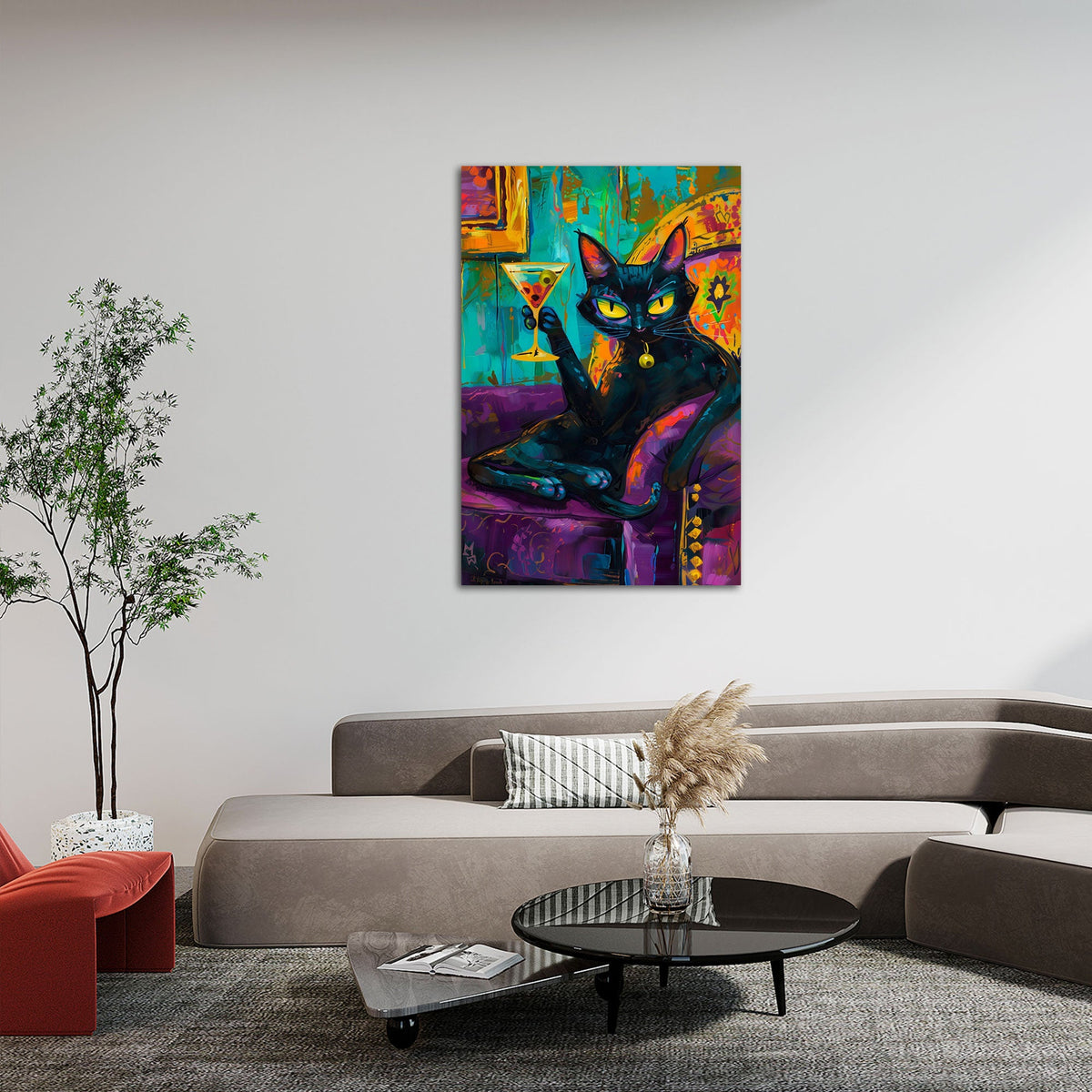 Quadro gatto nero elegante ambientato