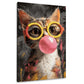 Gatto Pop Art con occhiali e grande bolla di gomma quadro