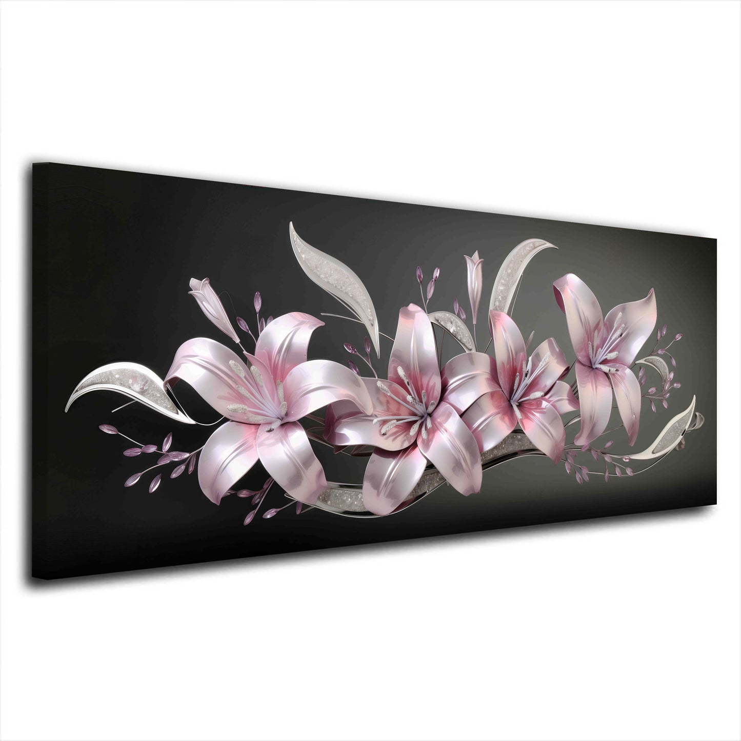 Gigli rosa fiori effetto 3D sfondo scuro elegante quadro