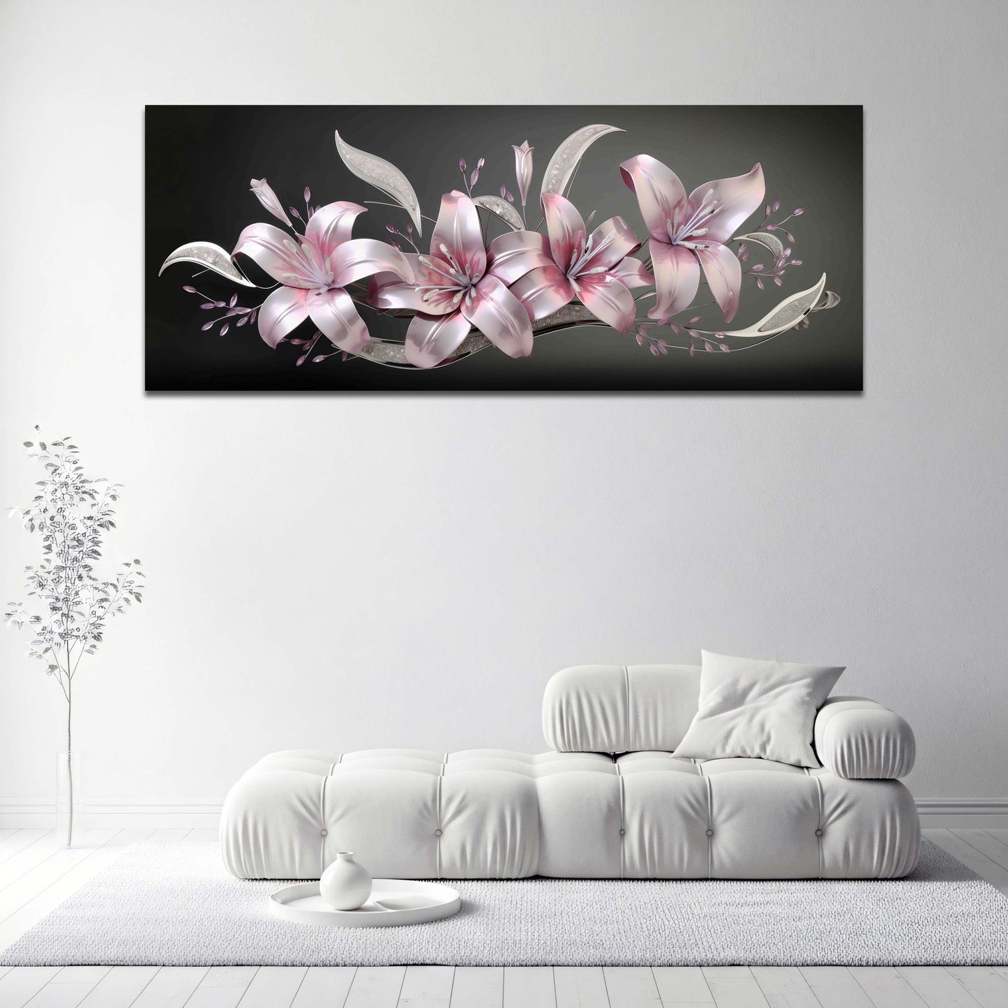 Gigli rosa fiori effetto 3D sfondo scuro elegante quadro