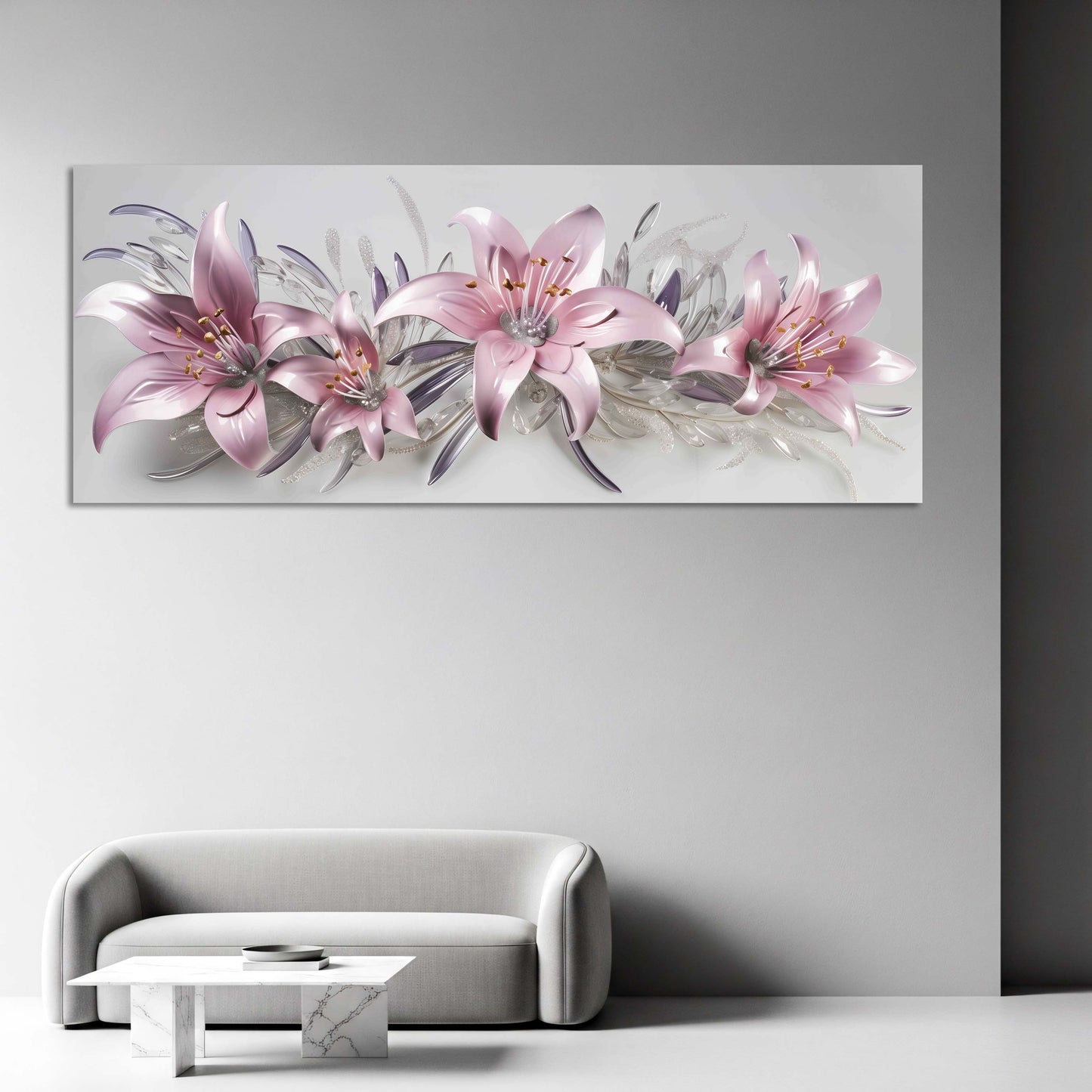 Gigli rosa fiori effetto vetro design moderno quadro