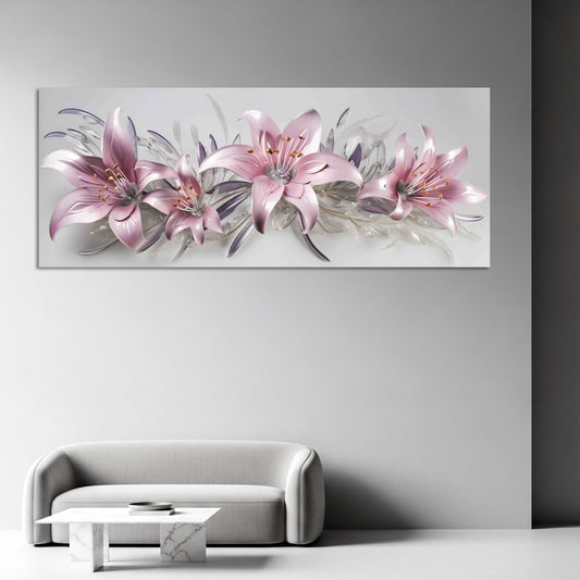 Gigli rosa fiori effetto vetro design moderno quadro