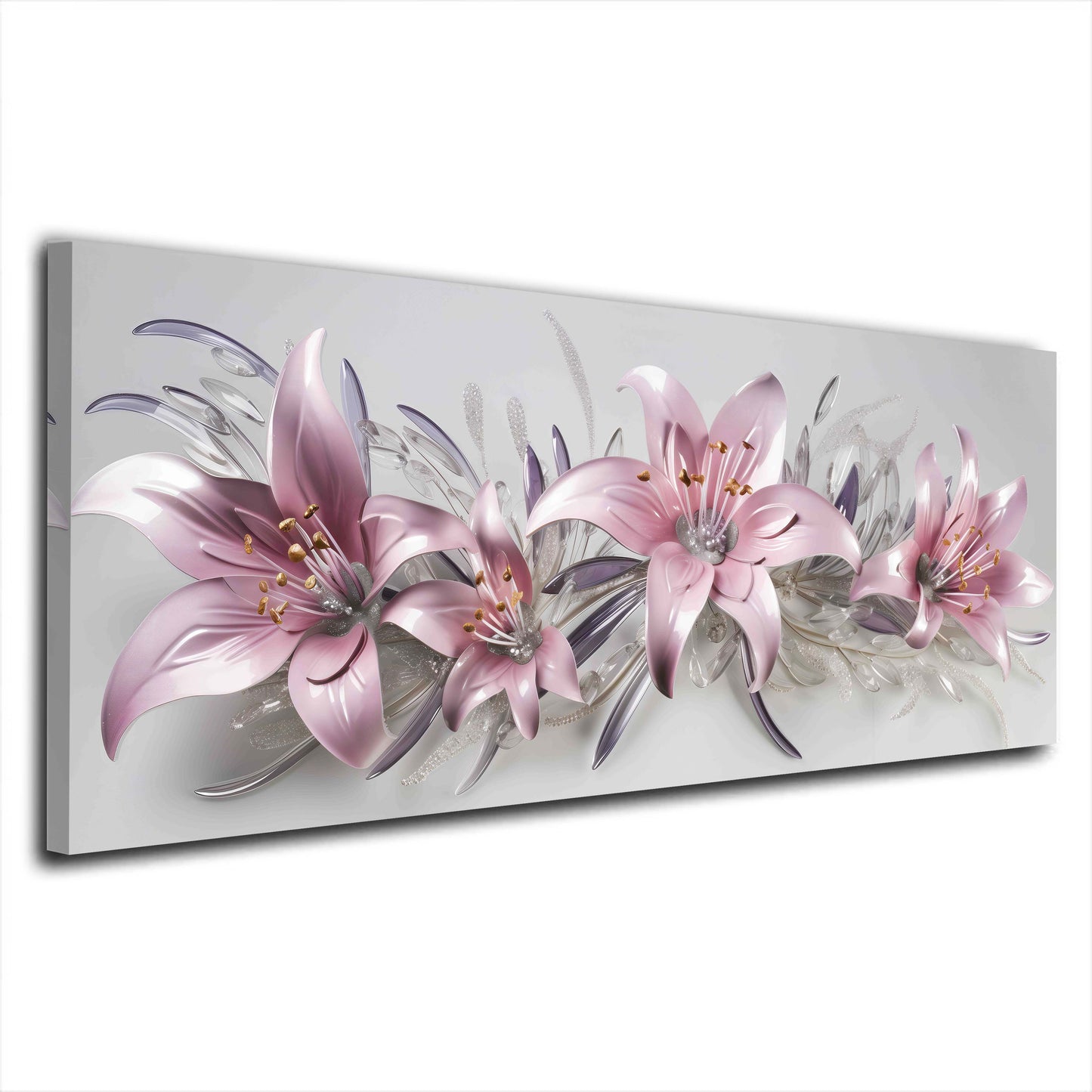 Gigli rosa fiori effetto vetro design moderno quadro