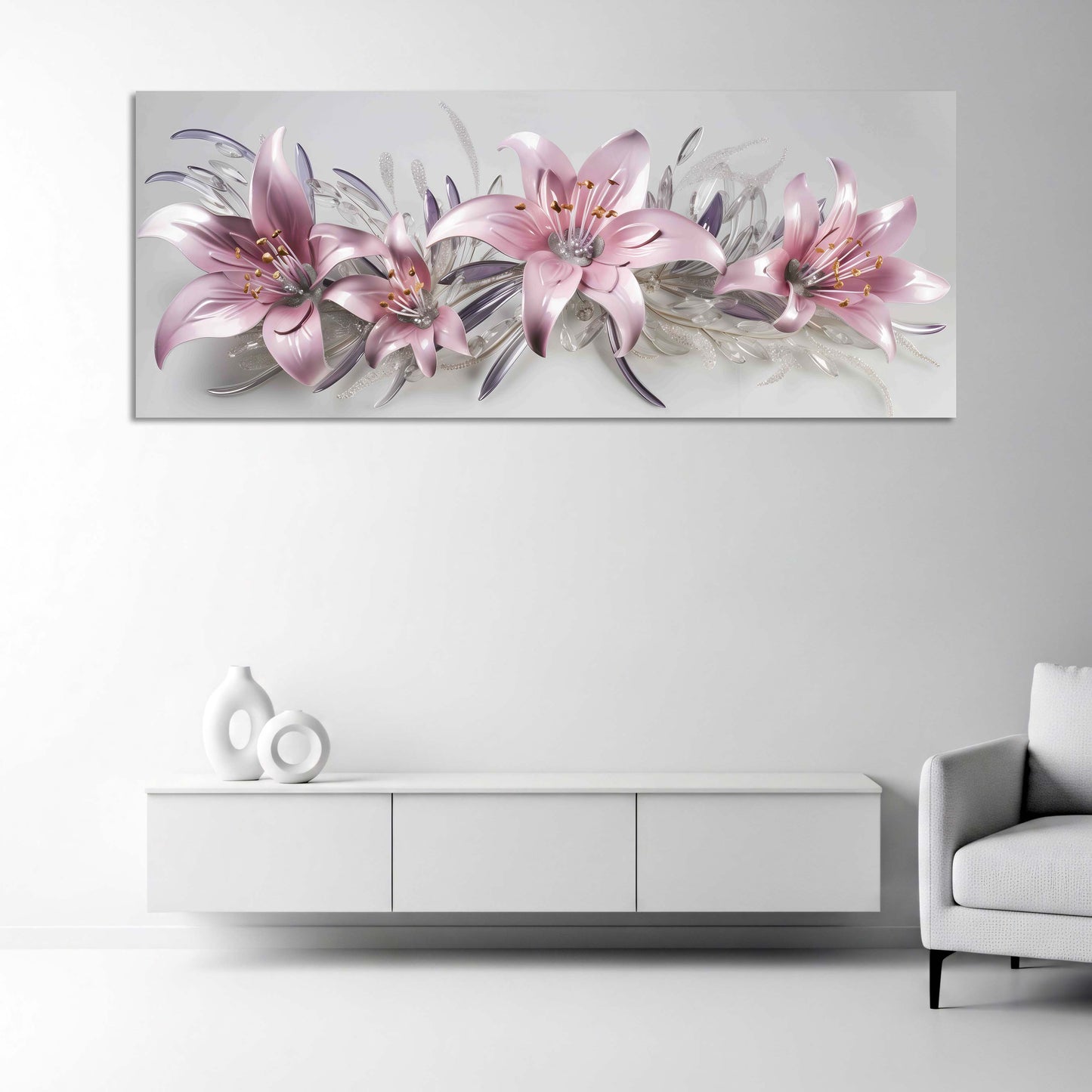 Gigli rosa fiori effetto vetro design moderno quadro