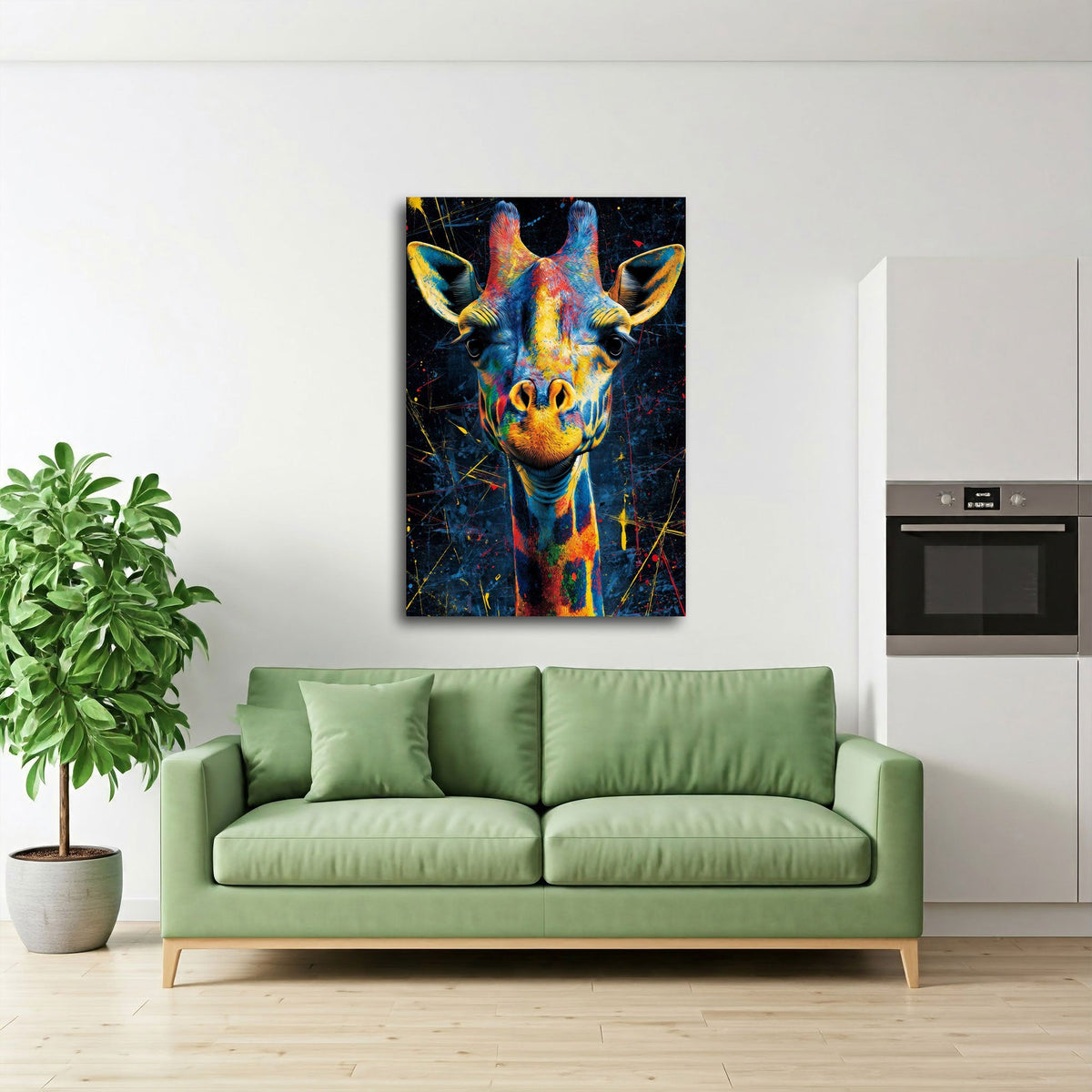 Quadro giraffa pop art in soggiorno