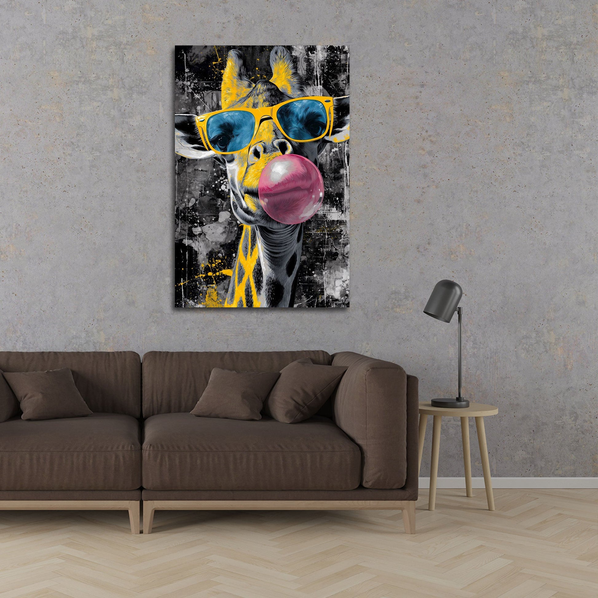 Giraffa con occhiali da sole e gomma da masticare quadro