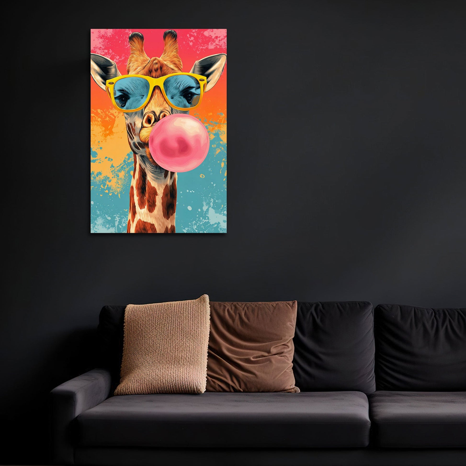 Giraffa con occhiali e gomma in design scuro quadro