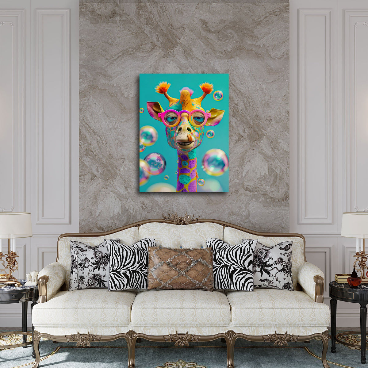 Quadro giraffa cameretta ambientato