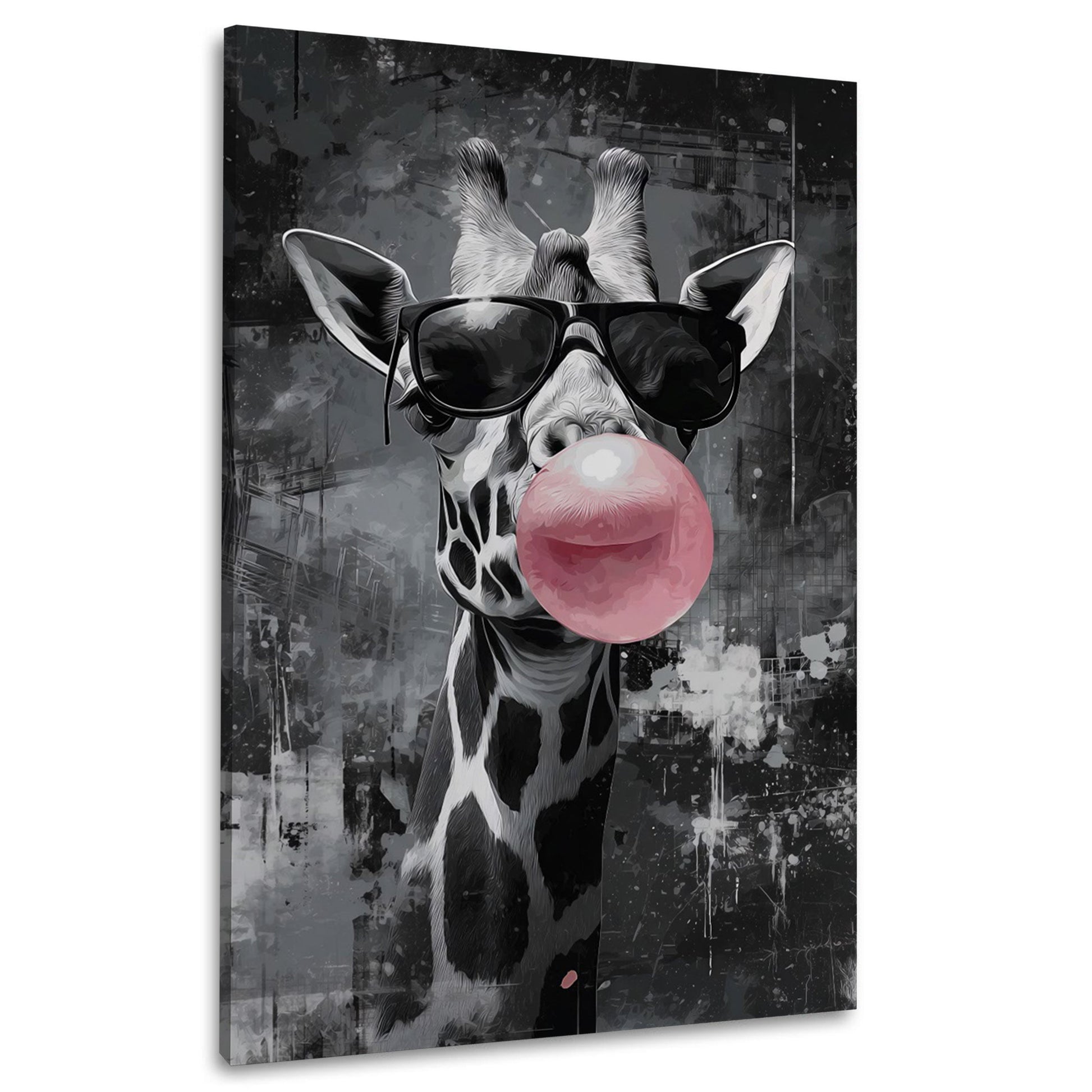Giraffa elegante con occhiali da sole e gomma quadro