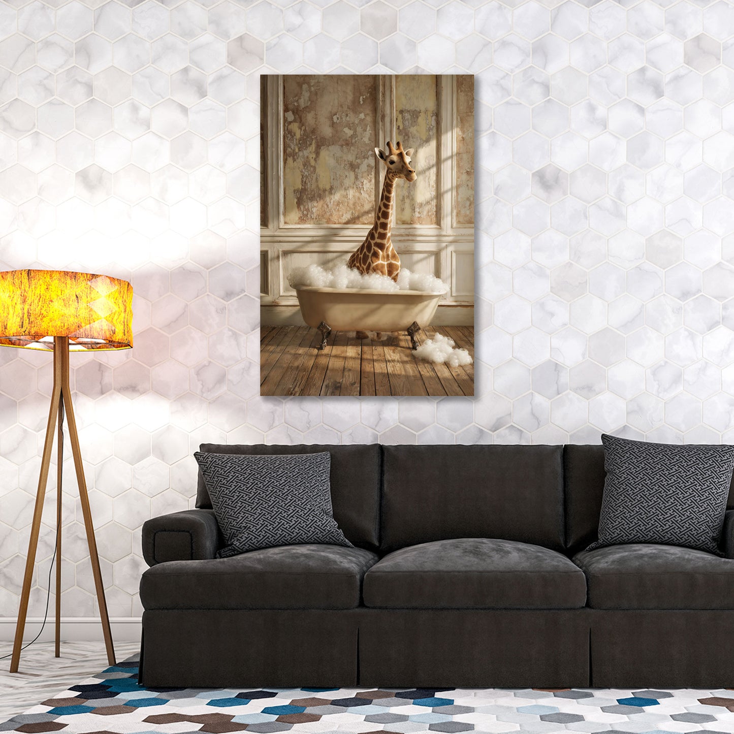 Giraffa vasca da bagno schiuma bagno vintage divertente quadro