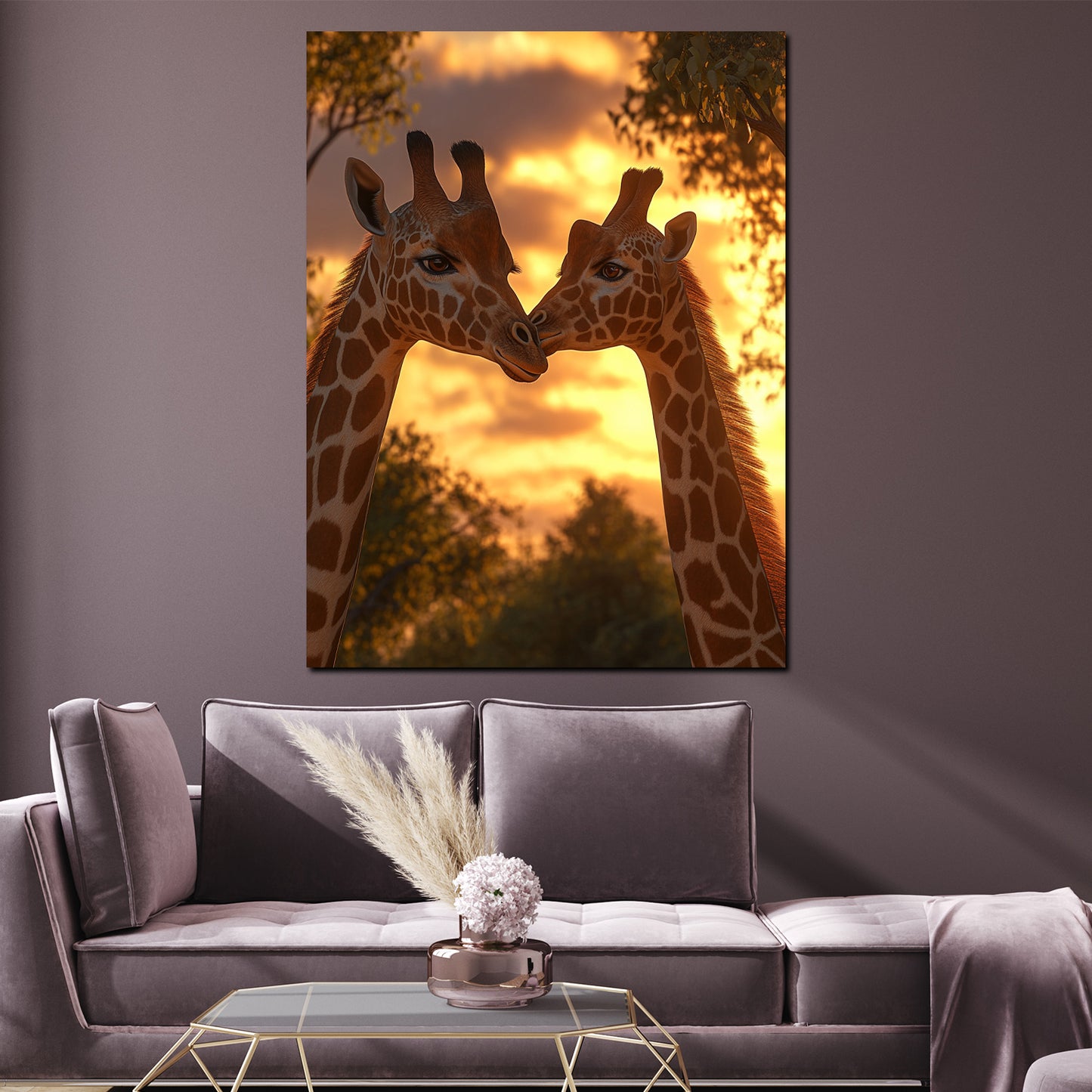 Giraffe tramonto amore coppia quadro