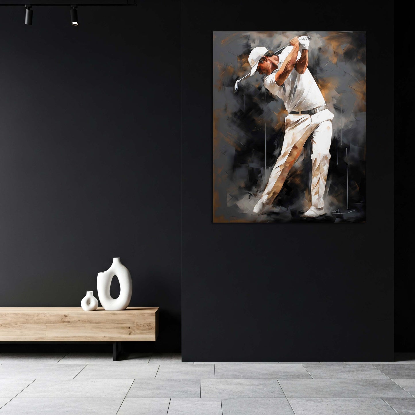 Golfista colpo di swing arte sportiva astratta quadro