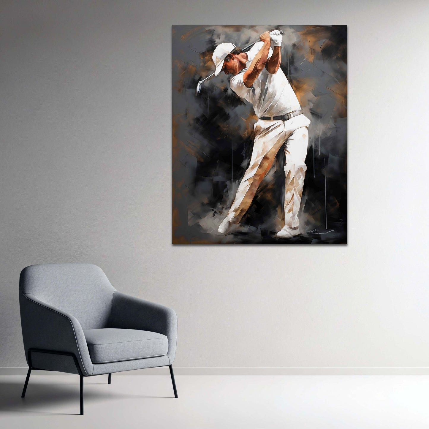 Golfista colpo di swing arte sportiva astratta quadro