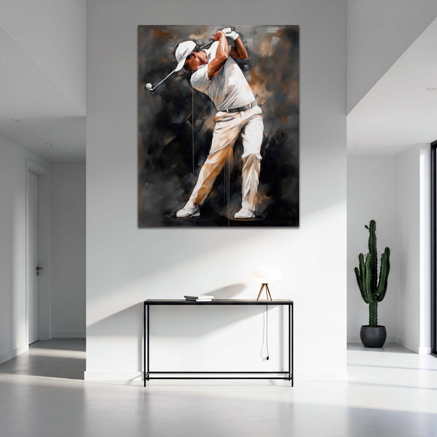 Golfista swing sport pittura astratta sfondo scuro quadro