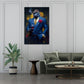 Gorilla in abito blu di lusso con vino e sigaro quadro