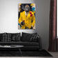 Gorilla in abito giallo di lusso con vino e sigaro quadro