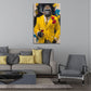 Gorilla in abito giallo di lusso con vino e sigaro quadro