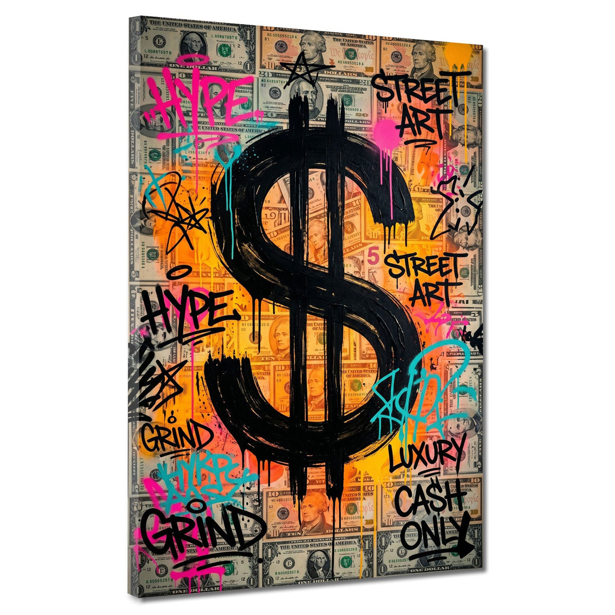 Graffiti street art dollari lusso motivazione quadro