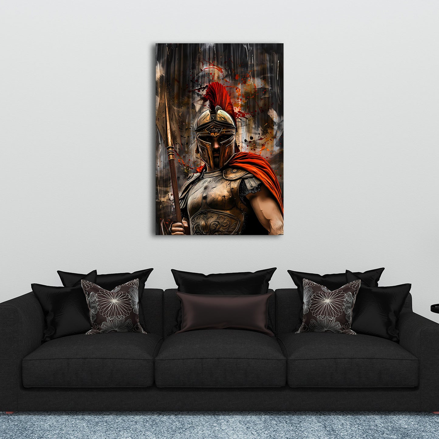 Guerriero spartano lancia mantello rosso epica quadro