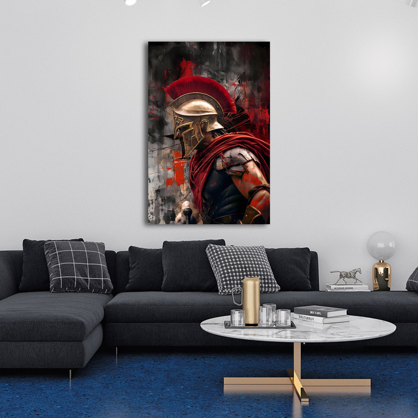 Guerriero spartano profilo mantello rosso moderno quadro