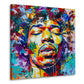 Hendrix con gli occhi chiusi in stile colorato quadro