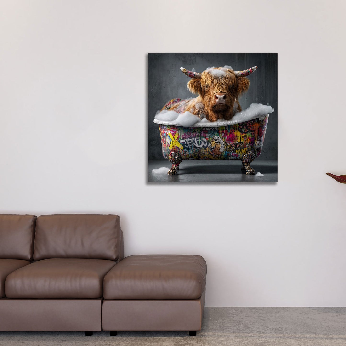 Mucca Highland nel bagno di schiuma con vasca Street Art quadro