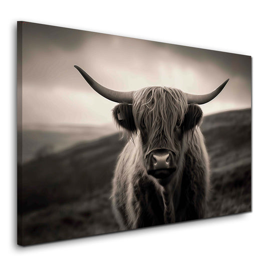 Highland mucca ritratto bianco e nero paesaggio natura quadro