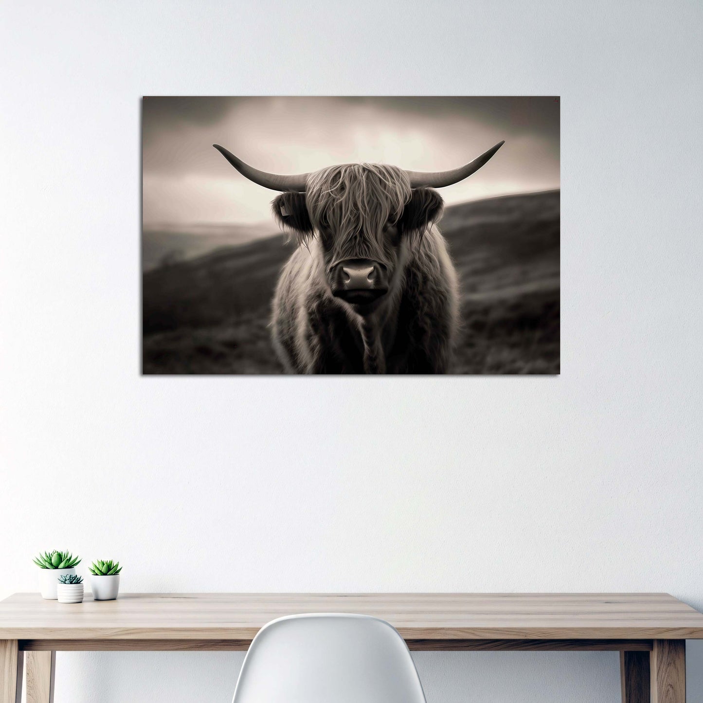 Highland mucca ritratto bianco e nero paesaggio natura quadro