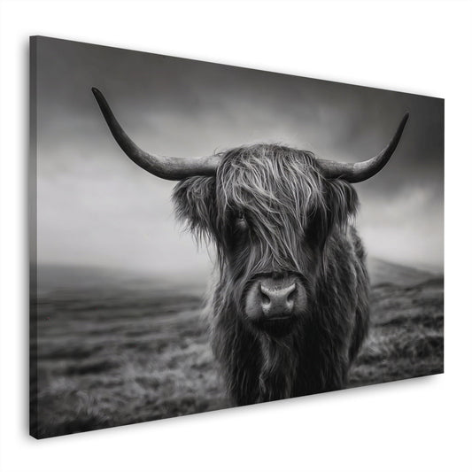 Highland mucca scozzese ritratto bianco nero corna quadro