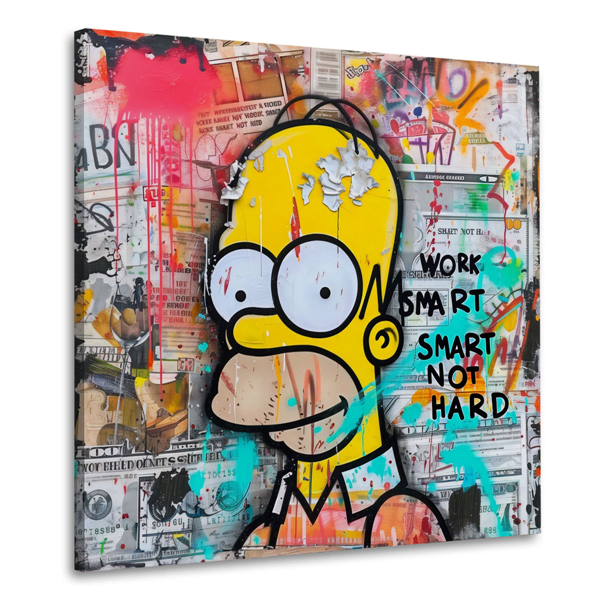 Homer con scritta Work Smart in stile graffiti fumetto quadro