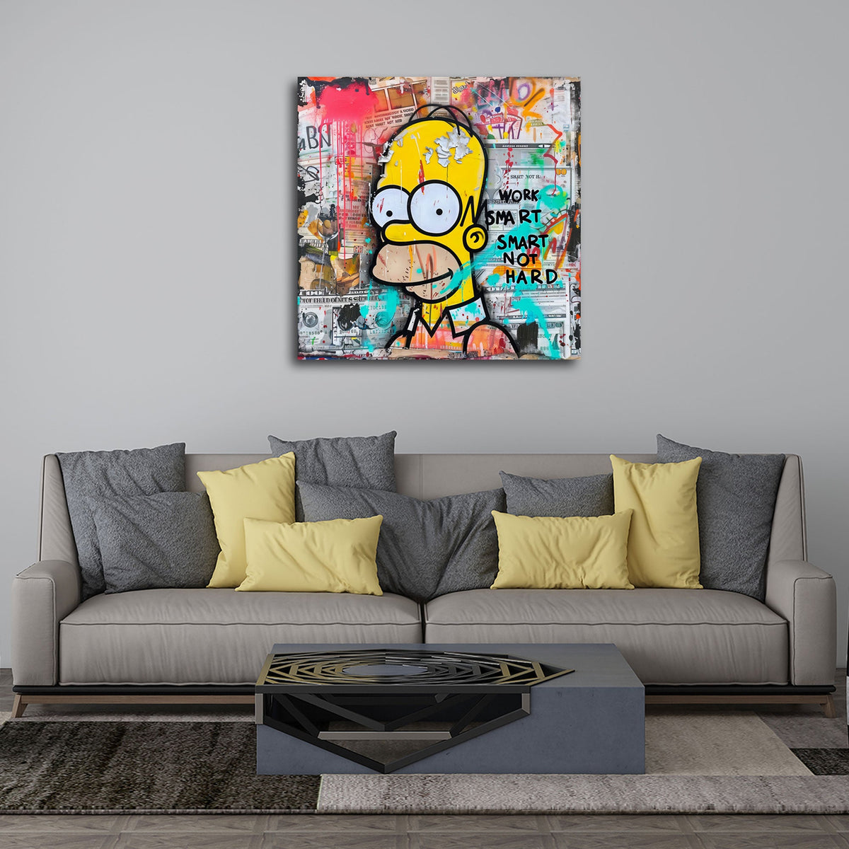 Homer con scritta Work Smart in stile graffiti fumetto quadro