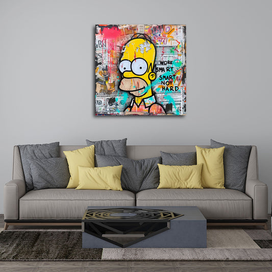 Homer con scritta Work Smart in stile graffiti fumetto quadro