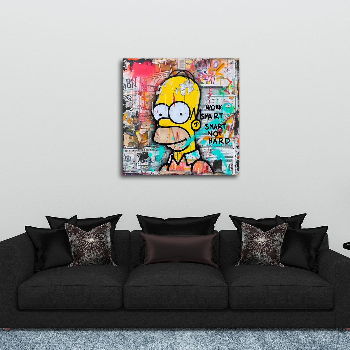 Homer con scritta Work Smart in stile graffiti fumetto quadro