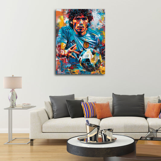 Icona del calcio argentino Maradona con pallone graffiti quadro