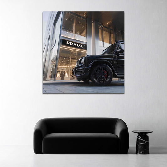 Il negozio moda e l'auto di lusso Classe G in un moderno quadro