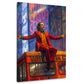 Joker con abito rosso su autobus in Pop Art quadro