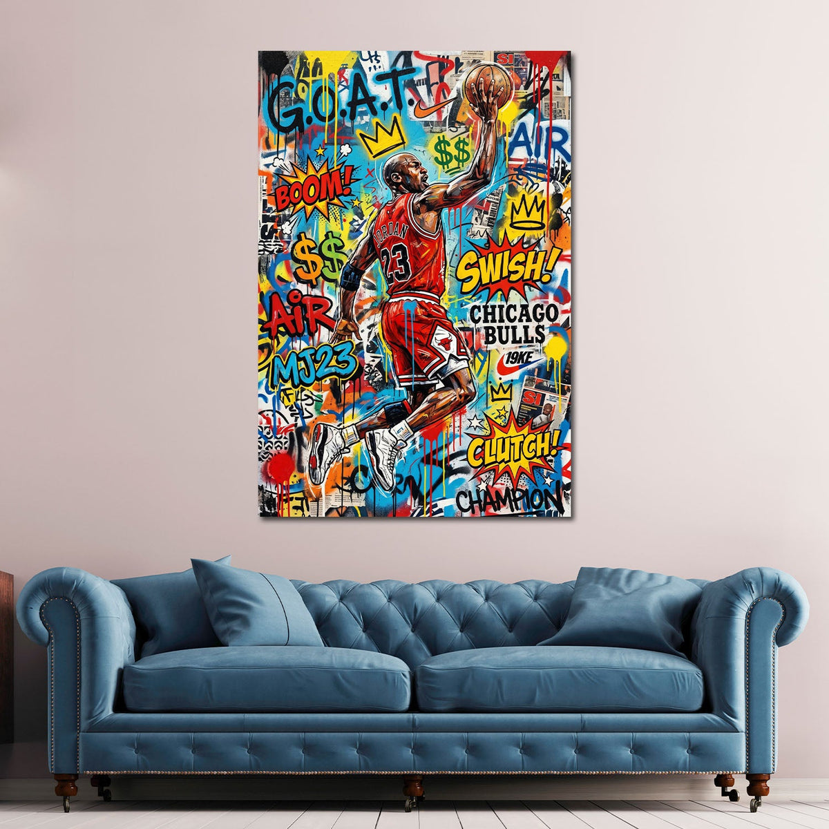 Jordan basket pop art quadro in soggiorno