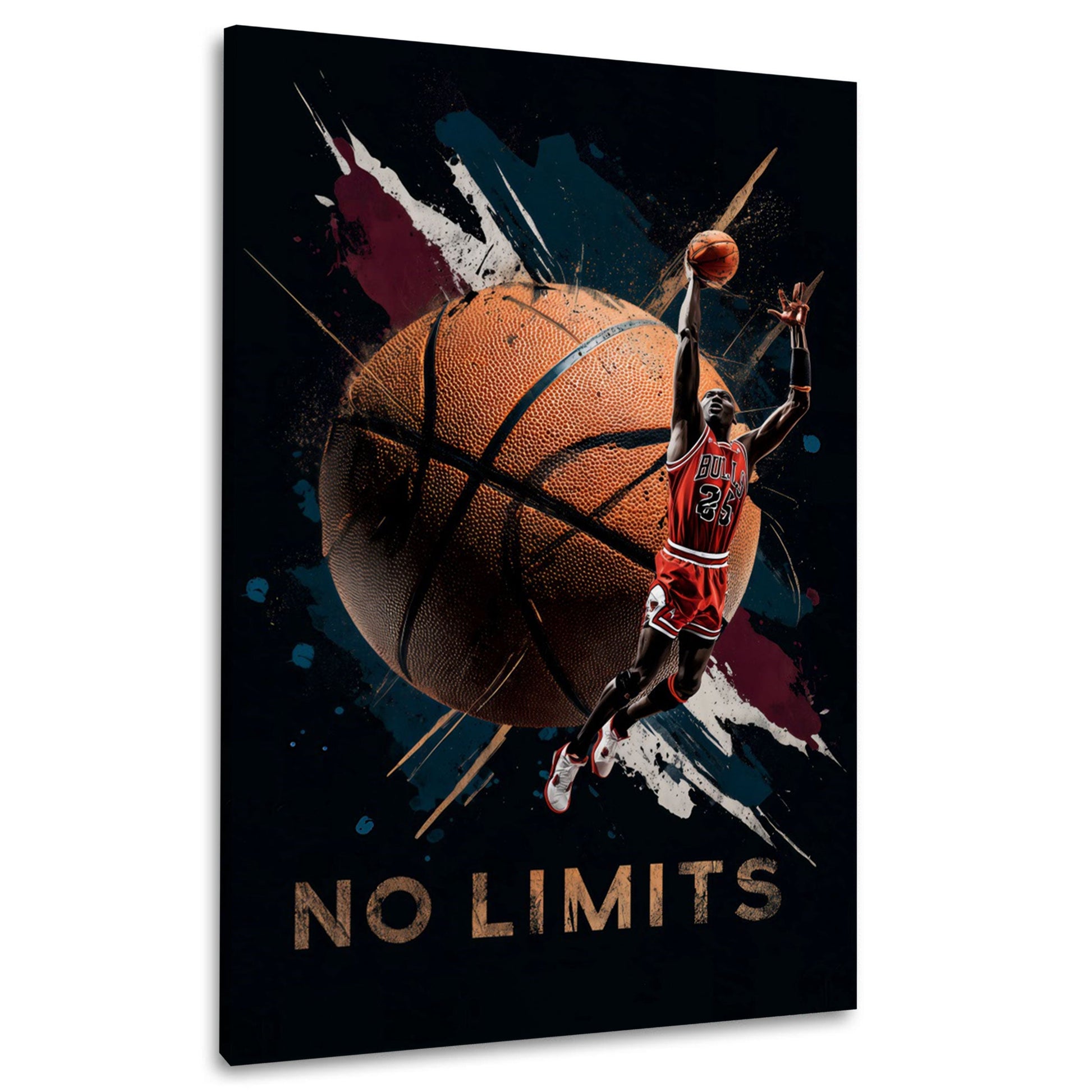 Jordan No Limits con pallone da basket e schiacciata quadro
