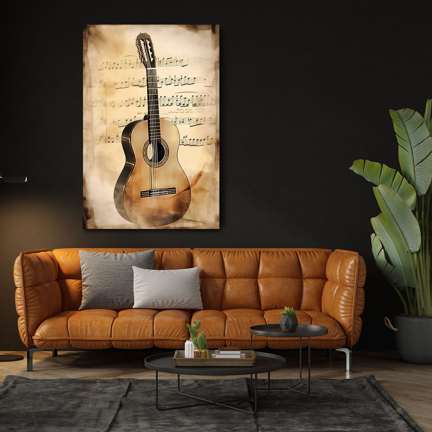 Chitarra classica con spartito musicale quadro