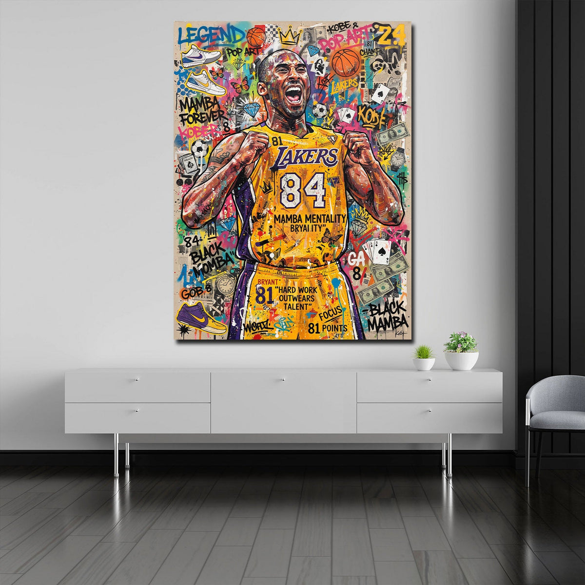 Quadro Kobe basket Pop Art in camera da letto