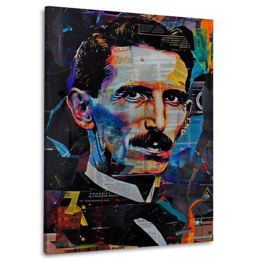 L'inventore Tesla in collage colorato in stile Pop Art quadro