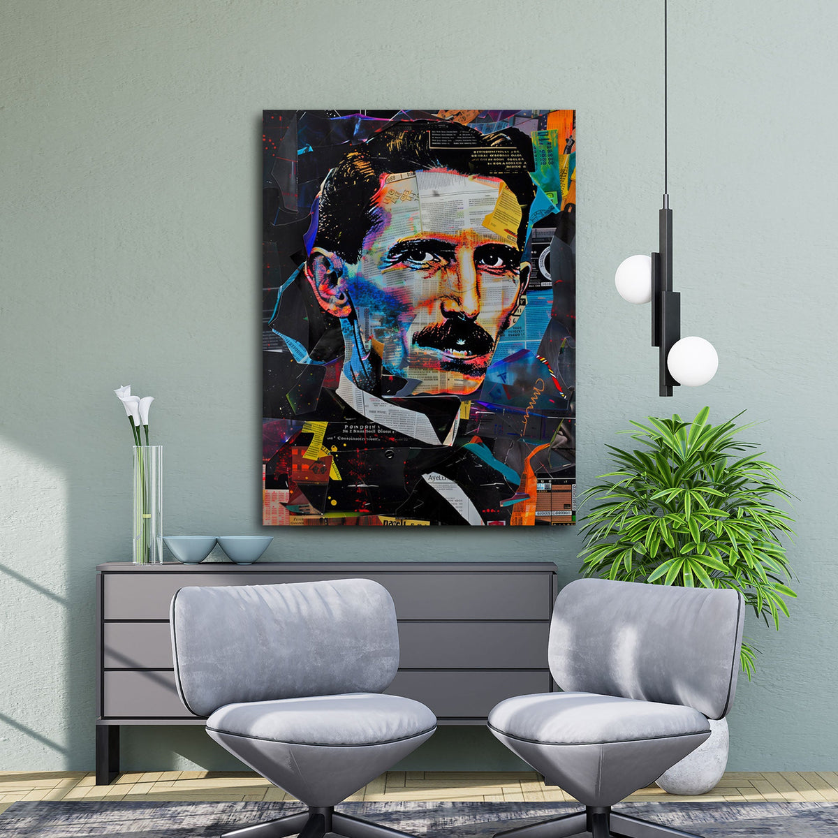 L'inventore Tesla in collage colorato in stile Pop Art quadro