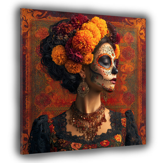La Catrina corona di fiori arte messicana quadro